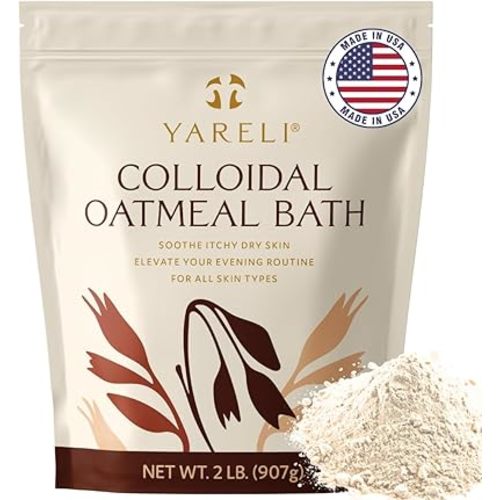 YARELI Colloidal Oatmeal, 2lb (32oz), Bath Powder for Relief of Dry Itchy Skin Due to Eczema and Psoriasis, for Adults, Baby and Kids