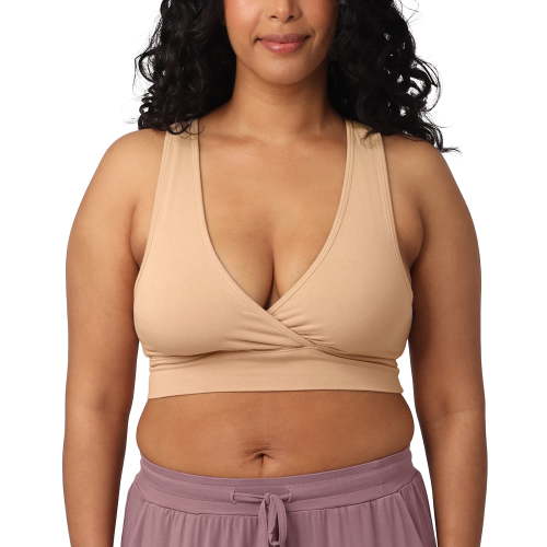 Kindred Bravely French Terry Nursing Bra for Breastfeeding and Sleep, Racerback Crossover, Soft and Stretchy Maternity Bra (Beige, Large Busty)