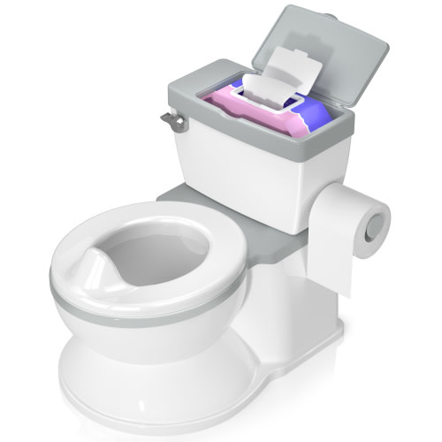 Baby Potty Training Toilet, Training Seat for Kids with Realistic Flushing Sound, Wipes Storage, Toilet Paper Holder, Grey