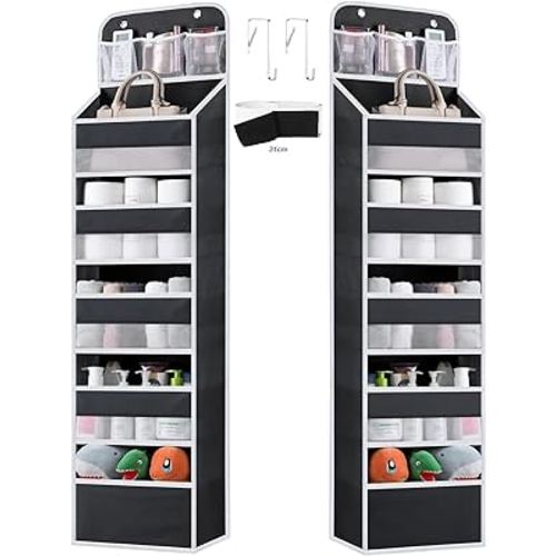 Over the Door Organizer Storage - 5 Tier Hanging Storage shelves Door Organizer with Pockets, Anti Tilt 44 lb Load Behind Door Organizer for Bedroom,Nursery,Bathroom,Kitchen,Dorm,Shoe - 1 Pack, Black