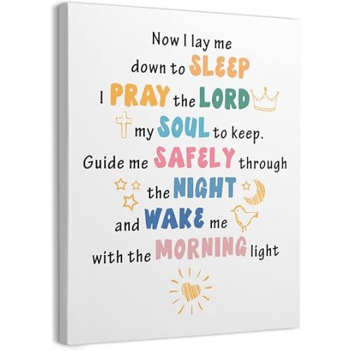 Bedtime Prayer Now I Lay Me Down to Sleep Kids Bible Verse Framed Canvas Wall Art Decor 11×14 inch,Christian Girl Nursery Prints Painting Artwork Wall Decoration For Church Sunday School Homeschool
