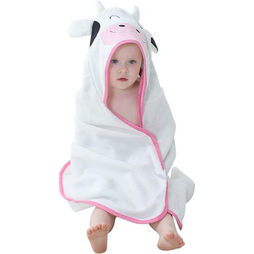 Unisex Baby Animal Hooded Bath Towel Soft Cotton Beach Swimming Bathrobe for 0-6T, Cow