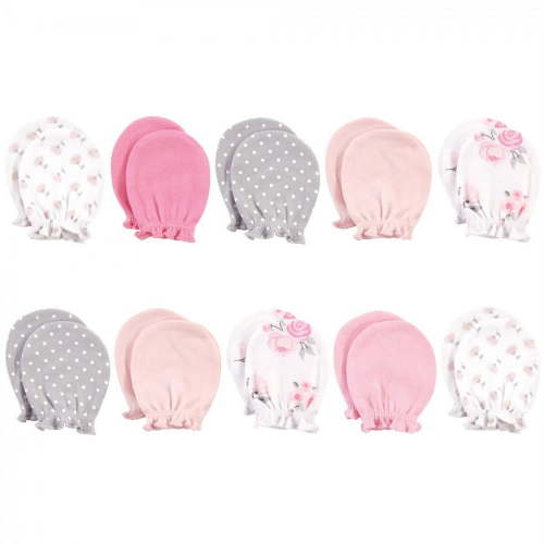 Hudson Baby 0-6 Months Cotton Baby Infant Girl Scratch Mittens, Pink Floral