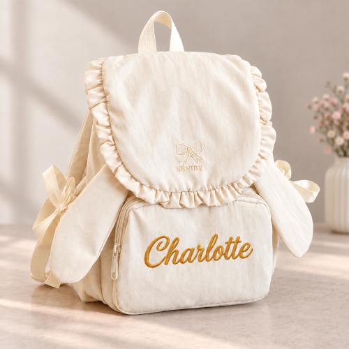 Personalized Kids Backpack with Embroidered Name, Ruffle Preschool Bag for Girls