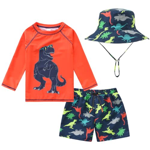 Toddlers and Baby Boys' 3-Piece Swimsuit Trunk and Rashguard Sun Hat Set