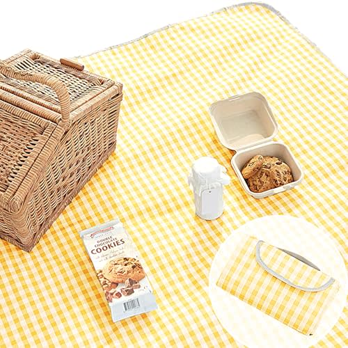 Beyond Thursday Cute Gingham Picnic Blanket, Waterproof Foldable, in Large 80x60in and Extra Large 80x80in, Portable Compact Beach Blanket, Oversized XL Outdoor Mat (Yellow, X-Large)