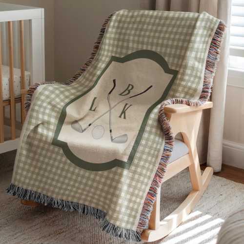 Personalized golf nursery decor blanket with monogram ∙ Boys monogram baby blanket