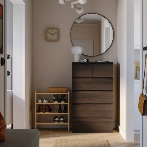 STORKLINTA 6-drawer dresser - dark-brown/oak effect anchor/unlock function 27 1/2x18 7/8x47 1/4 "