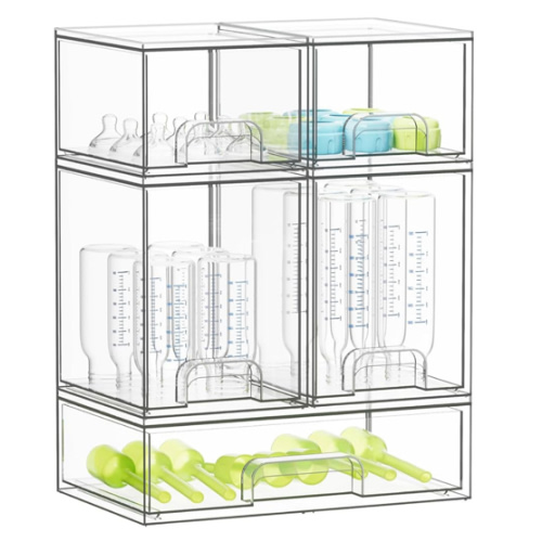 SpaceAid Bottle Storage Organizer Baby - Acrylic Bottles Station Organizer Container, Stackable Clear Drawers for Countertop, Vanity, Bathroom, Cabinet, Pantry Organization, 5 Pack, 2S2M1L, 15.4" H