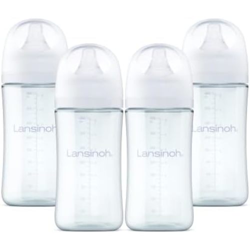 Lansinoh Anti-Colic Glass Baby Bottles, White Collar, 8 Ounces, 4 Count