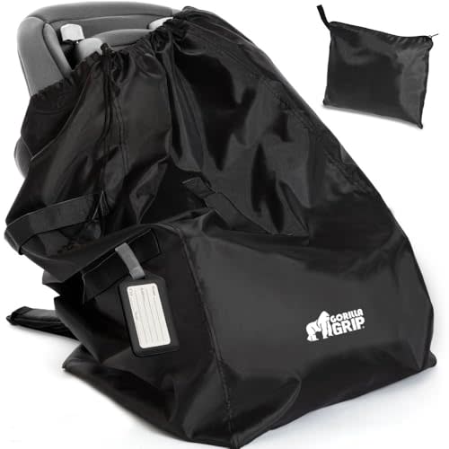 GORILLA GRIP Car Seat Travel Bag for Airplane Gate Check, Easy Carry Padded Backpack Bags Cover Carseats, Infant Baby Carriers and Toddler Booster Seats for Airport, Child Air Travels Essential, Black
