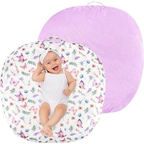 Newborn Lounger Cover for Boys Girls, Soft Comfortable Baby Lounger Cover 1 Pack Reversible Removable Fleece Slipover for Infant Lounger Pillow, Butterfly (Cover Only)