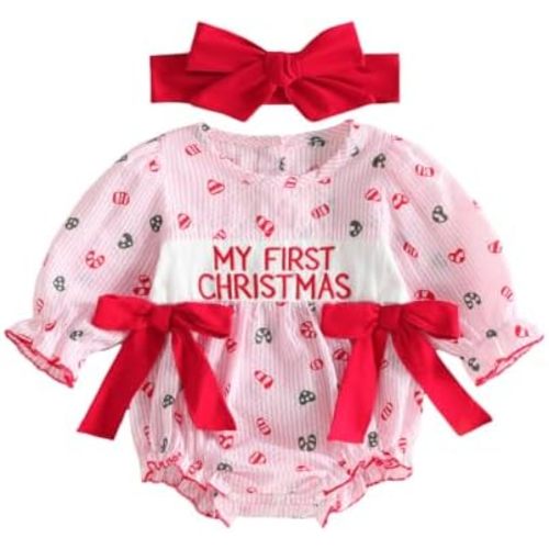 Newborn Baby Girl Christmas Bubble Romper Smocked Bodysuit