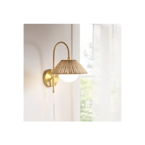 15" Gold Metal Laguna Rattan Weave Shade Wall Sconce | Living Spaces
