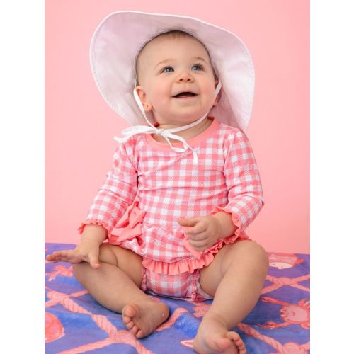 Long Sleeve One Piece Bow Peplum Rash Guard Swimsuit, with Signature Rear Ruffles