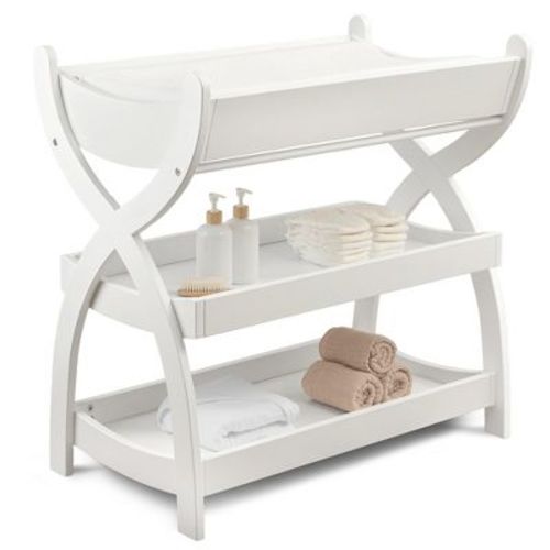 Comfy Cubs Baby Changing Table - Sturdy Wood Construction, Timeless Look with Two Open Shelves for Infant Essentials