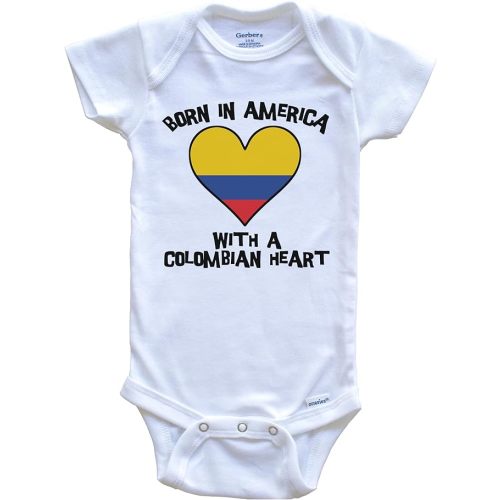 Born in America with A Colombian Heart One Piece Baby Bodysuit Colombia Flag Baby Bodysuit
