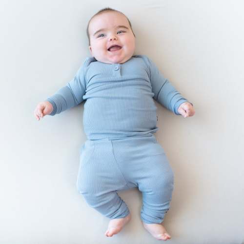 Ribbed Infant Henley Set in Slate size 3-6