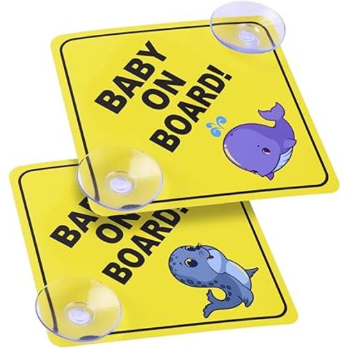 cobee Baby on Board Car Warning Signs, 2 Pcs 5"x5" Safety Car Sign