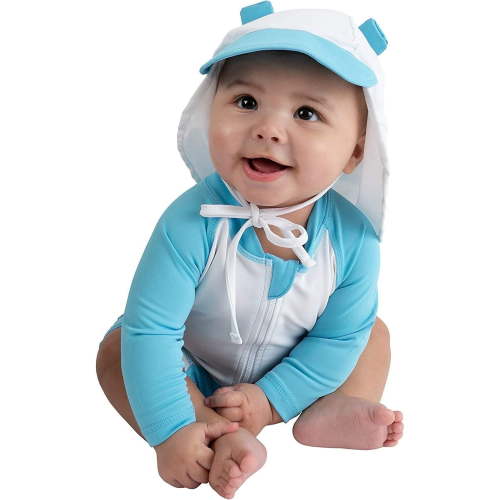Cuddle Club One-Piece Baby Swimsuit UPF 50+ Infant Sunscreen Baby Beach Gear, Bear Blue 3-6 Mos