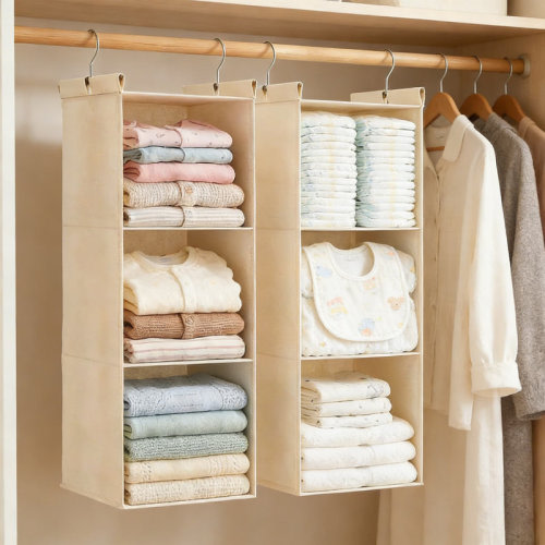 Rebrilliant Heavy-Duty Cotton Closet Organizer, 2-Pack 3-Tier Hanging Storage Shelves For Wardrobe, Breathable Fabric With Sturdy Support, Space-Saving Foldable Design For Home And RV | Wayfair