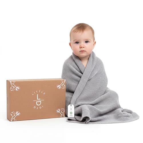 Organic Cotton Baby Blanket 30x40 in, Harbor Mist – GOTS Certified, Soft Knit Swaddle with Gift Box, Breathable Nursery Blanket for Crib & Stroller, Machine Washable | GOTS certified, neutral swaddle and receiving blanket, for crib and stroller, machin...