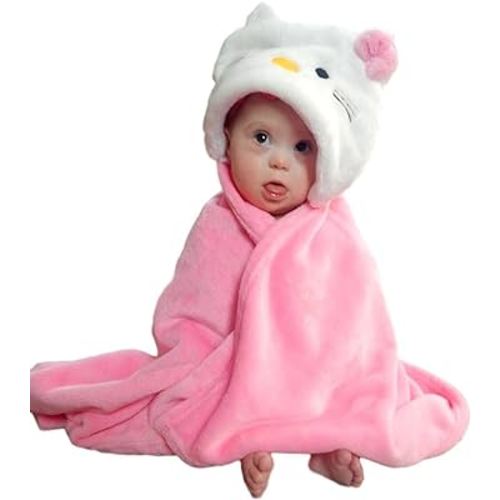 Hooded Toddler Blanket | Plush Soft Animal Baby or Infant Hoodie Blankie 36x27 + Hood (Light Pink)
