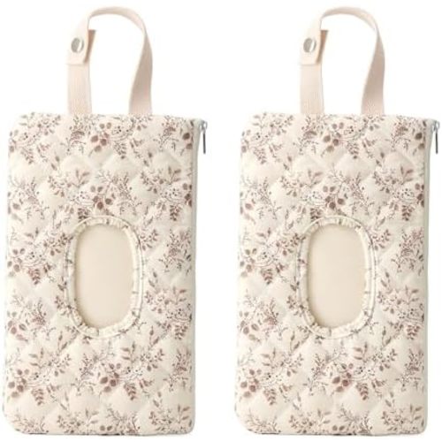 Quilted Baby Wipe Holder Floral Wipe Pouch Portable Hanging Wet Wipes Bag for Stroller, Travel
