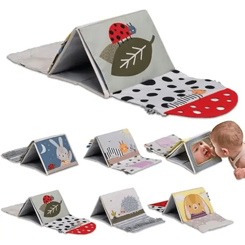 Taf Toys Tummy Time Sensory Book with Crinkle Pages & Soft Textures, High Contrast Patterns, Baby-Safe Mirror for Newborns and Infants, Tummy Time Toys for Babies 0-6 6-12 Months, Boys Girls Baby Gift