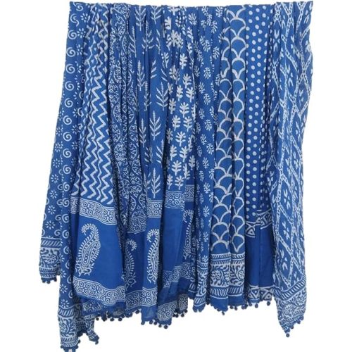 INDIANHANDICRAFTS 5 Pc Mix Lot Indigo Blue Scarves Indian Hand Block Print Sarong Stole Cotton Scarf Women Scarves Size 22x72 Inch 000