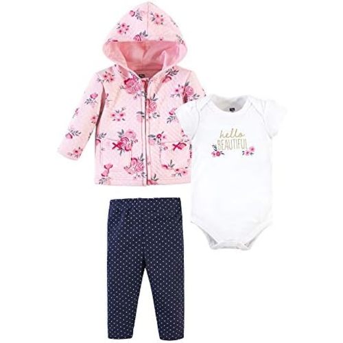 Hudson Baby baby-girls Premium Quilted Hoodie, Bodysuit and Pant