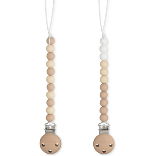 Comfy Cubs Pacifier Clips 2 Pack - 100% Food Grade Silicone Baby Pacifier Clips, BPA & PVC Free - CPSIA Certified, Lightweight and Flexible Baby Gifts - Beige, Light Beige & White