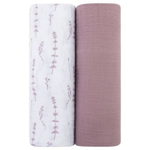Ely's & Co. Cotton Muslin Swaddle Blanket Lavender Leaf and Solid Lavender 2 Pack