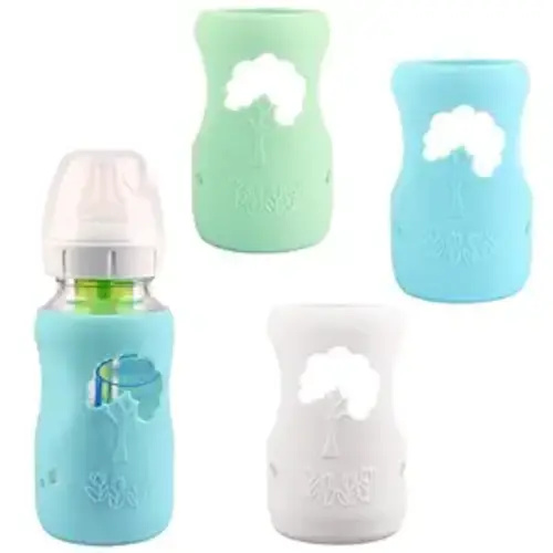 3 Pack Silicone Sleeves for Dr. Brown's Natural Glass Baby Bottles, Anti Breakage Baby Bottle Holder, Compatible Dr. Brown Wide-Neck Glass Baby Bottles 9 oz (White+Blue+Green)