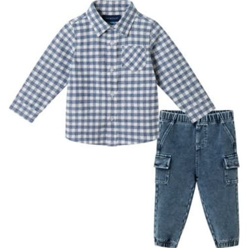 Button-Up Shirt & Denim Joggers Set, 0-3M