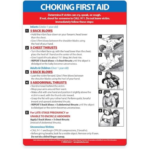 Safety Magnets by ZOCO – Choking First Aid Magnet – Heimlich Maneuver Instructions for Infant, Child, and Adult – 5"x7" Emergency Safety Guide for Home, School, Restaurant, or Workplace