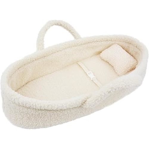 June Garden Cozy Dream Doll Bassinet - Baby Doll Portable Carrier - Fits for American Girl Dolls or Teddy Bears up to 18" - Cream White