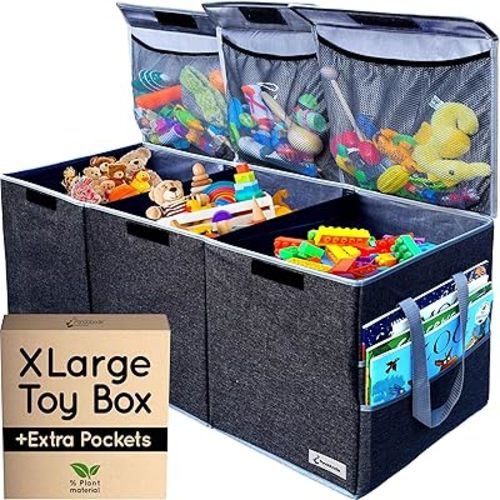 Extra Large Toy Box - Big Toy Box - Sturdy Extra Large Toy Storage Organizer with Pockets - Extra Large Toy Chest 36 x 16 x 12 in - Black