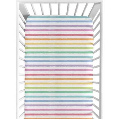 Sweet Jojo Designs Girl Baby Fitted Crib Sheet Rainbow Striped Multicolor