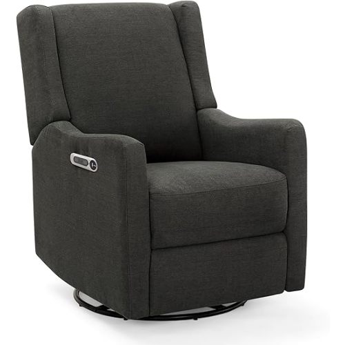 Delta Children Mercer Electronic Power Recliner and Swivel Glider with USB Port in LiveSmart Performance Fabric - Water Repellent & Stain Resistant, Dark Grey