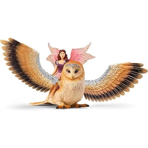 schleich Bayala - 2PC Fairy in Flight with Glam-Owl Figurine - Fairy Toy and Magic Bird with Movable Wings - Mythical Fantasy Toy Set for Screen-Free Play - Kids 5+ | 70789