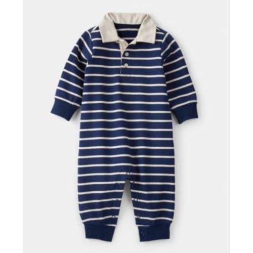 Baby Boys Cotton Long-Sleeve Striped Polo Jumpsuit