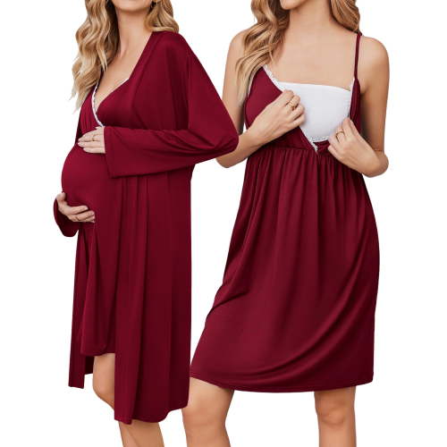 Avidlove Women Maternity Robe and Nursing Nightgown Sets for Hospitable Breastfeeding 3 in 1 Labor Delivery Nursing Dress Gown Bathrobe