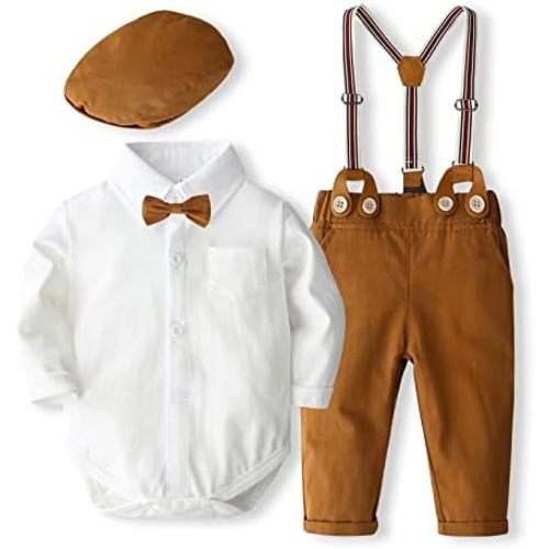Kimocat Baby Boys Gentleman Bowtie Plaid Button Shirt Toddlers Denim Pants Outfit Set