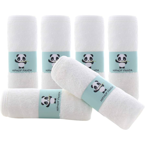HIPHOP PANDA Baby Washcloths, Rayon Made from Bamboo - 2 Layer Ultra Soft Absorbent Newborn Bath Face Towel - Reusable Baby Wipes for Delicate Skin - White, 6 Pack