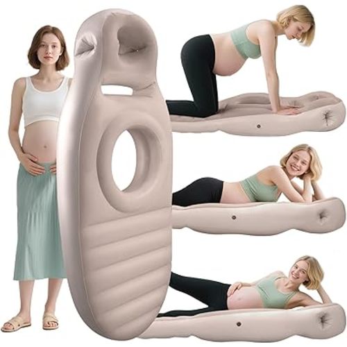 Inflatable Pregnancy Pillow, Full Body Maternity Airbed with Belly and Head Hole for Comfort (Brown)