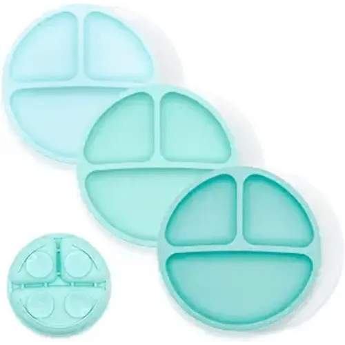 WeeSprout Suction Plates for Babies With Lids & Toddlers - 100% Silicone, Dinnerware Stays Put, Divided Design for Picky Eaters, Microwave & Dishwasher Friendly, 3 Pack