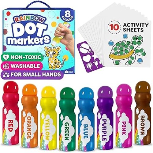 Dot Markers For Toddlers 1-3 - Dot Art Paints Washable For Kids - Includes Printed & PDF Coloring Sheets - Toddler Arts And Crafts - Preschool Learning Activities - Bingo Daubers For Toddlers 2-4