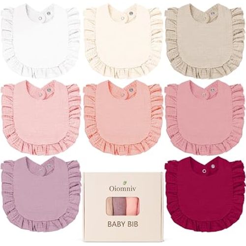 Oiomniv Muslin Baby Bibs, 100% Cotton Bandana Drool Bibs Soft Cotton Adjustable Unisex Newborn, Toddler for Drooling Teething