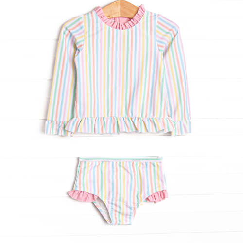 Summer Stripes Long Sleeve Rash Guard Bikini, Pink – Stitchy Fish